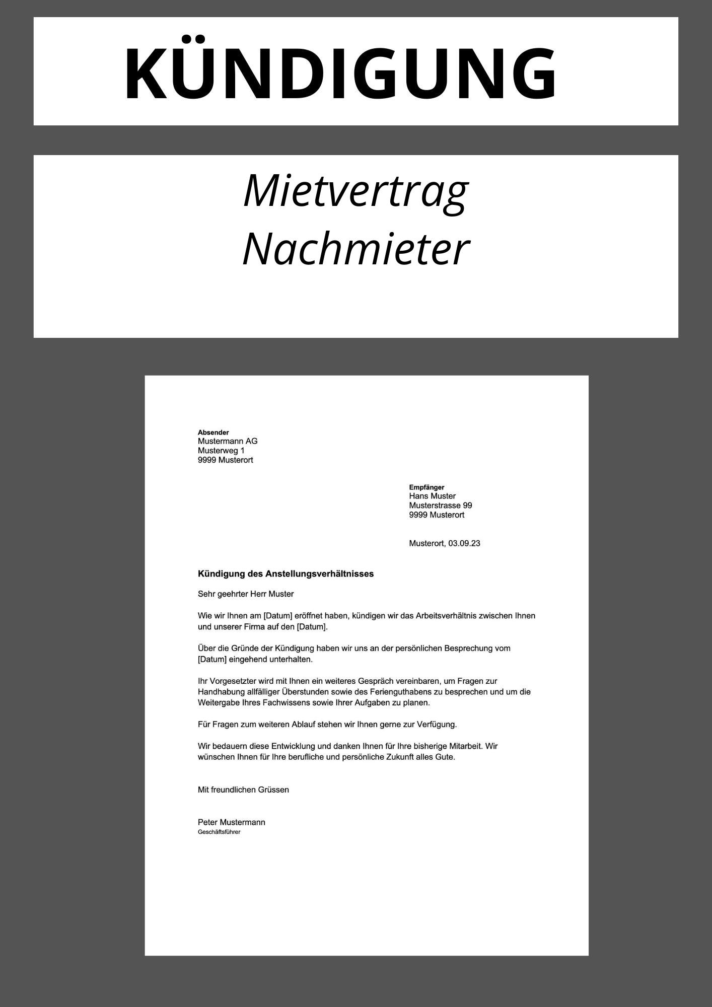 K ndigung Mietvertrag Nachmieter Vorlage